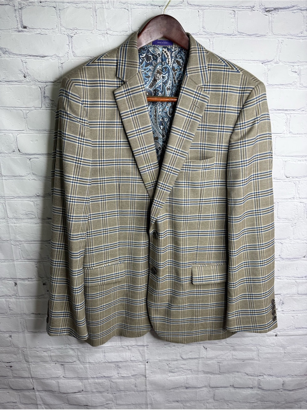 Alan Flusser Plaid Double Breasted Blazer 42R